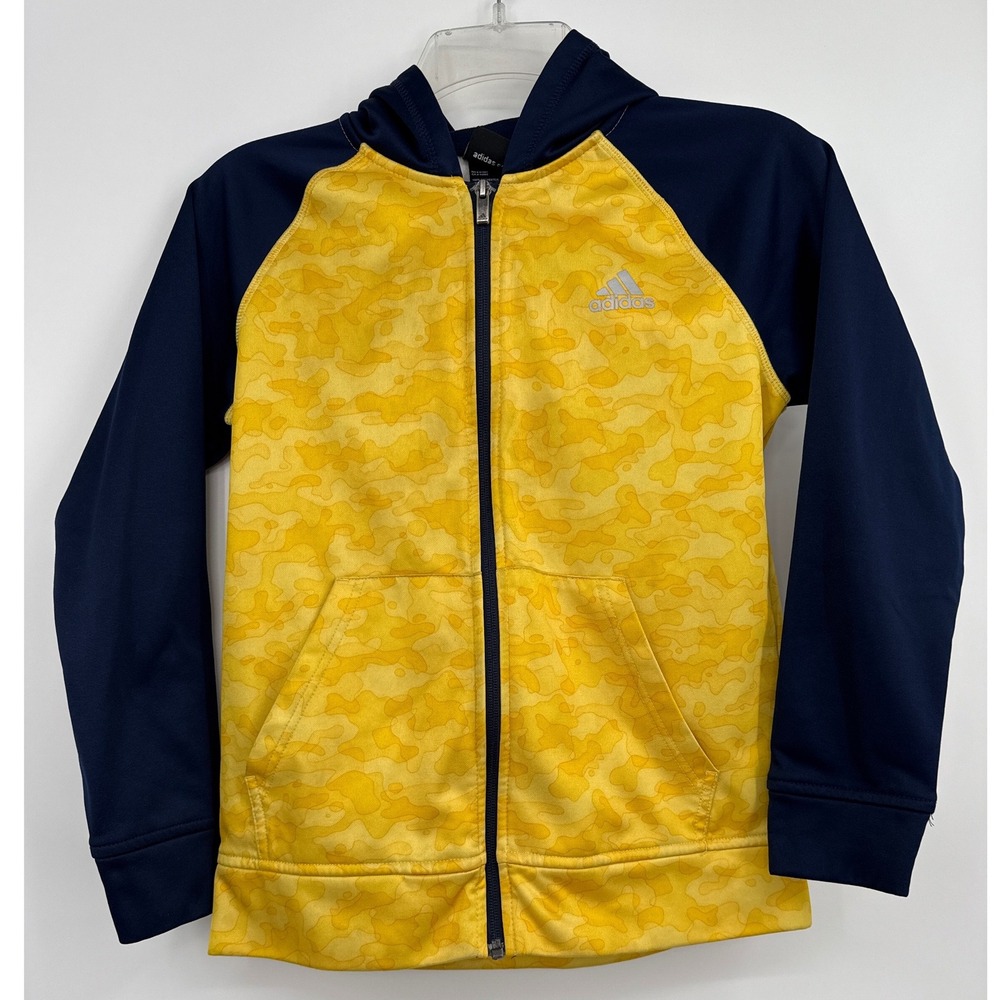 Adidas Kids M‎ 10-12 Yellow Full Zip Hooded Athletic Jacket Outdoor Fall School
